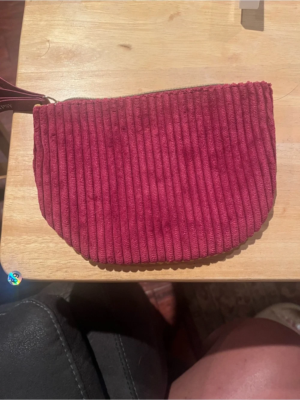 Ipsy Corduroy Zip Pouch in Mustard Yellow and Burgundy